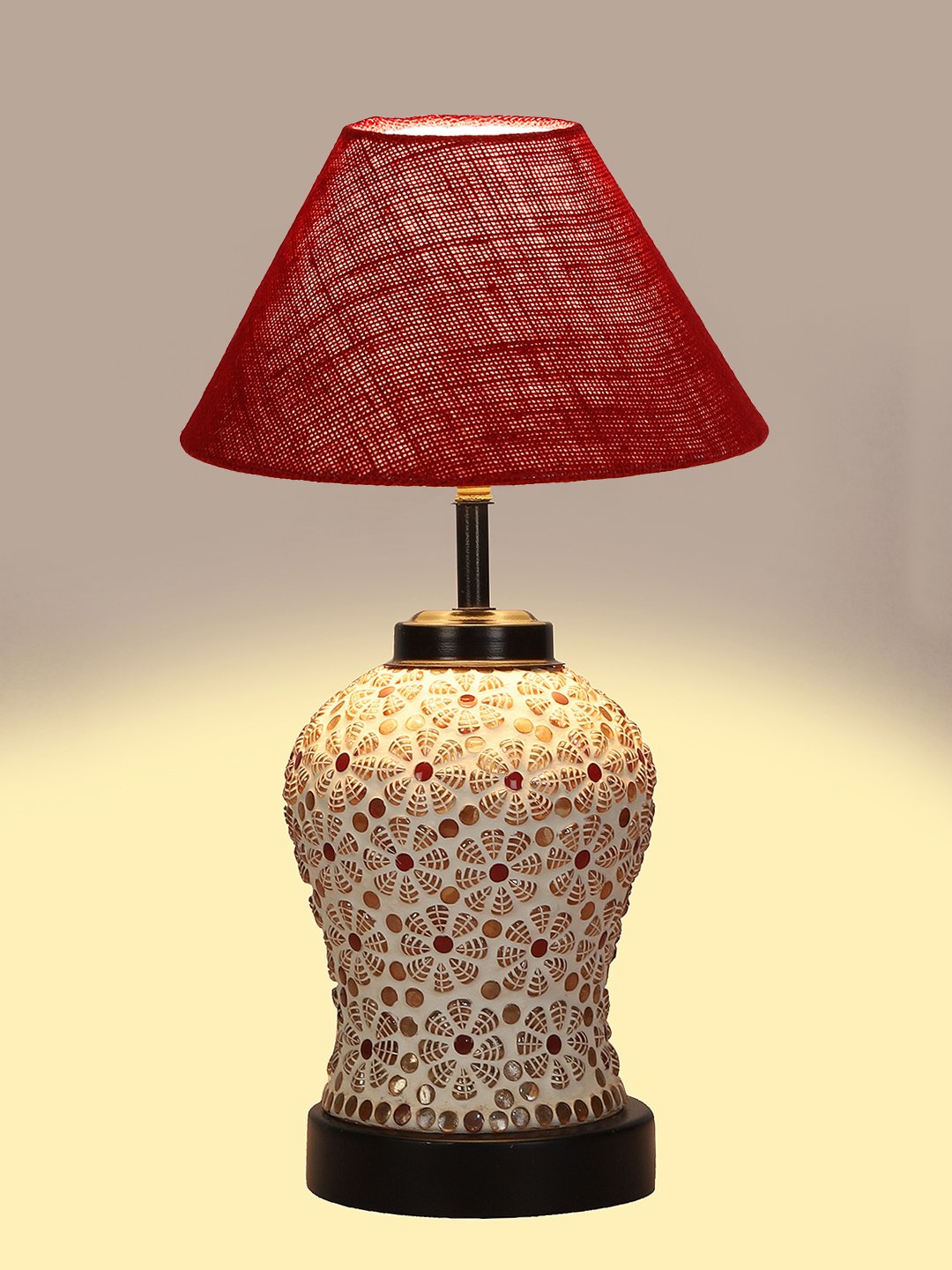 Ambika Home Maroon Jute Glass Table lamp with Iron Base - Image 6