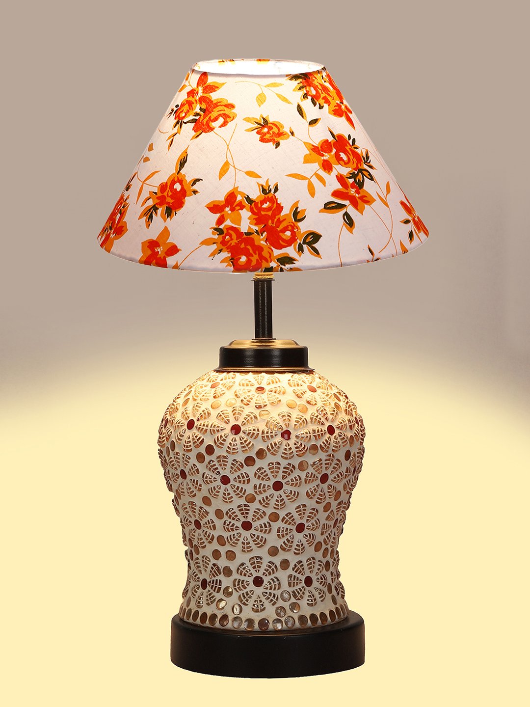 Ambika Home Multicolor cotton Glass Table lamp with Iron Base - Image 6