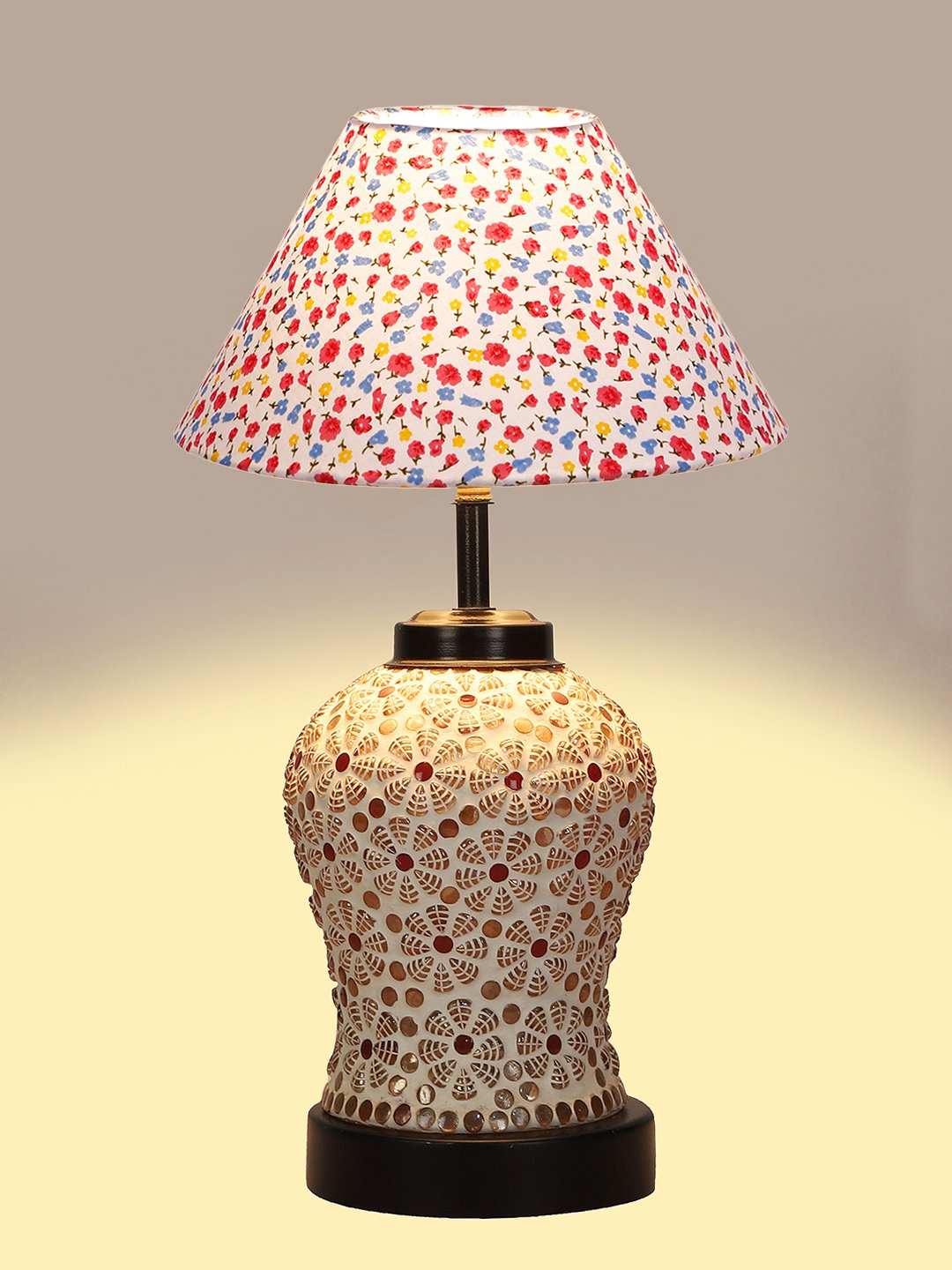 Ambika Home Multicolor cotton Glass Table lamp with Iron Base - Image 6