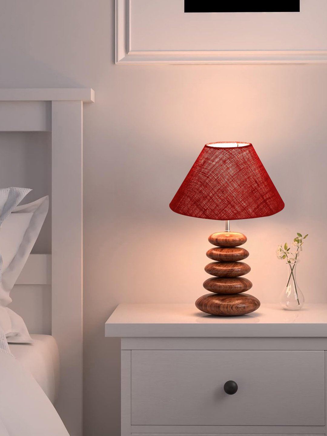 Devansh Bohemia Collection Maroon Pebble Table Lamp | Premium Bedside Lamp for Bedroom, Living Room, Hall, Hotel, Café, Restaurant & Office | E27 Compatible - Image 7