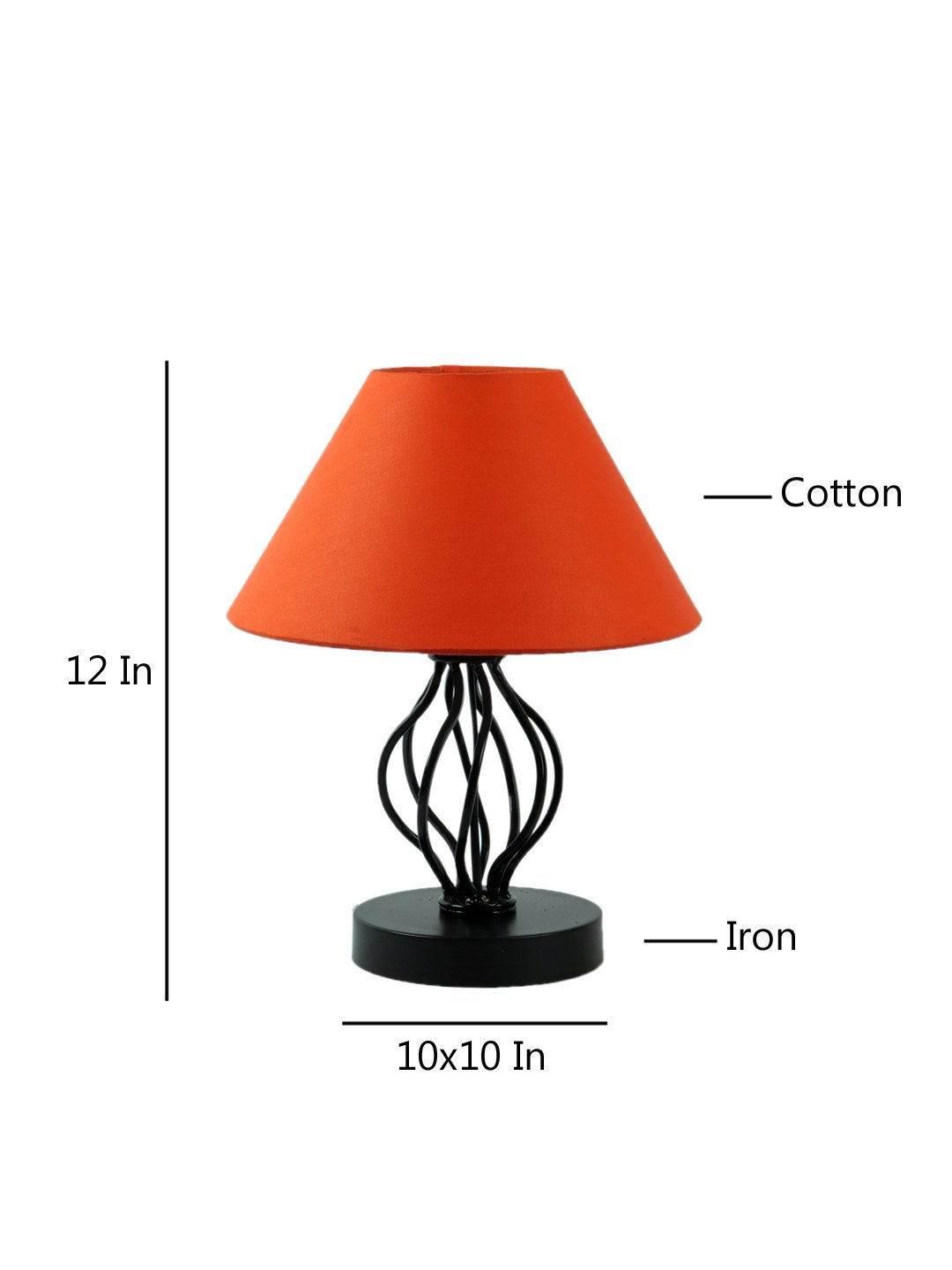 Ambika Home Spiral Iron Basket & Black WoodTable Lamp with Orange Cotton Shade Wooden Table Lamp with Cotton Shade, White, Modern Bedside Lamp for Bedroom, Living Room, Hotel, Café & Home Decor - Image 7