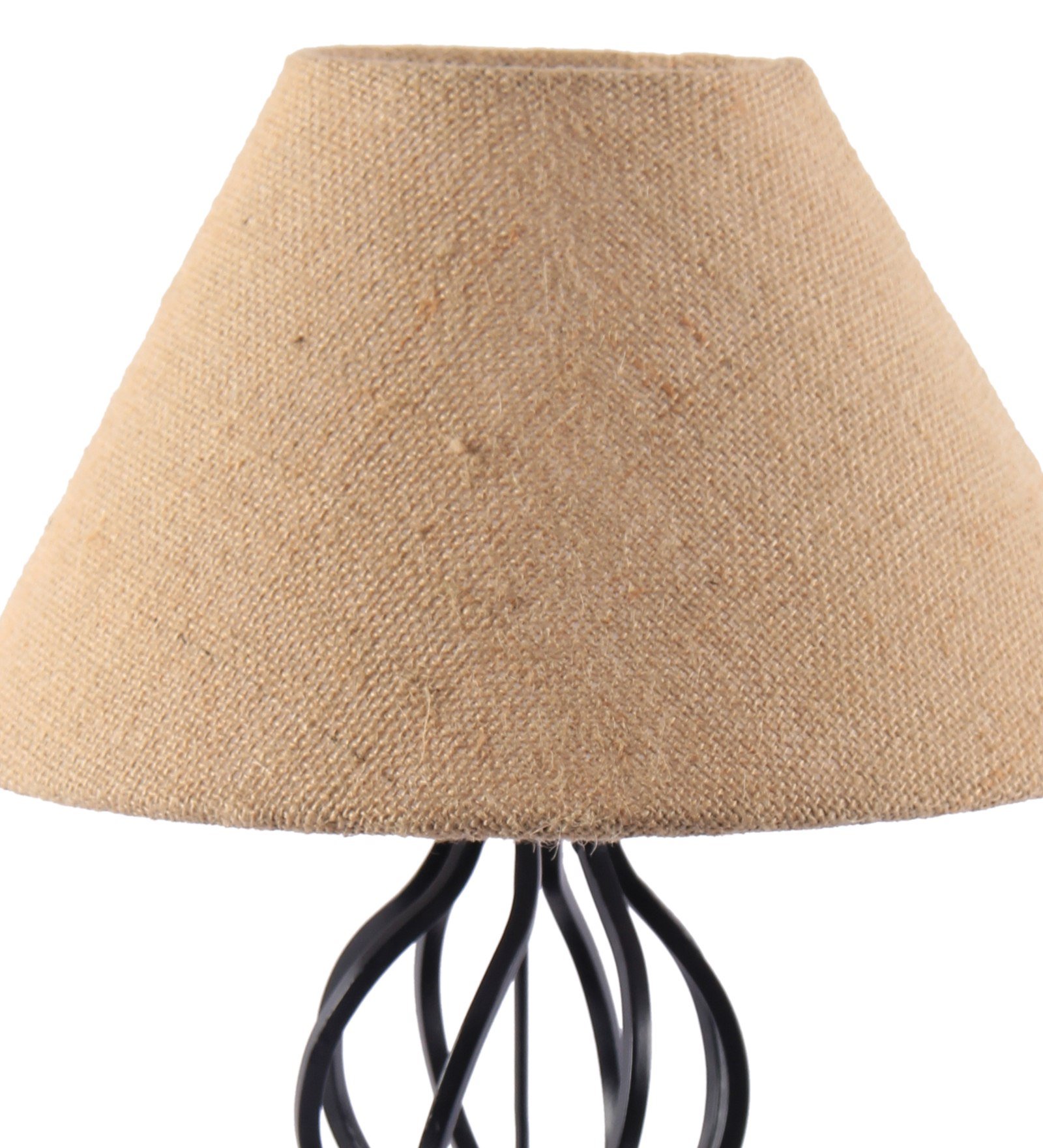 Ambika Home Spiral Iron Basket & Black WoodTable Lamp with Beige Jute Shade Wooden Table Lamp with Jute Shade, White, Modern Bedside Lamp for Bedroom, Living Room, Hotel, Café & Home Decor - Image 7
