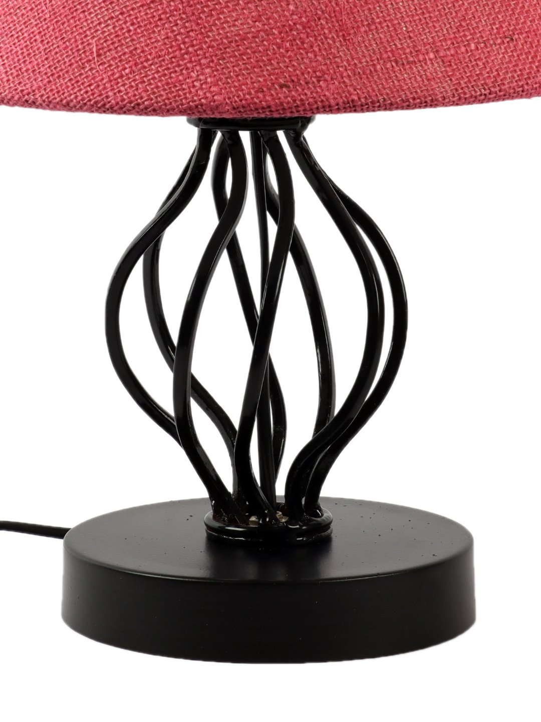 Ambika Home Spiral Iron Basket & Black WoodTable Lamp with Pink Jute Shade Wooden Table Lamp with Jute Shade, White, Modern Bedside Lamp for Bedroom, Living Room, Hotel, Café & Home Decor - Image 6