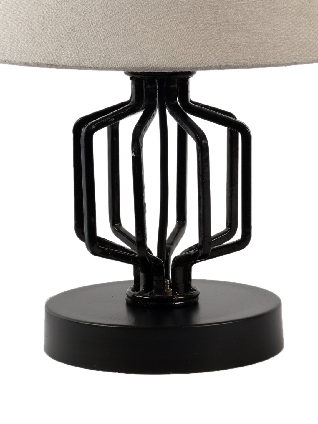 Ambika Home Square Iron Basket & Black WoodTable Lamp with Grey Cotton Shade Wooden Table Lamp with Cotton Shade, White, Modern Bedside Lamp for Bedroom, Living Room, Hotel, Café & Home Decor - Image 7
