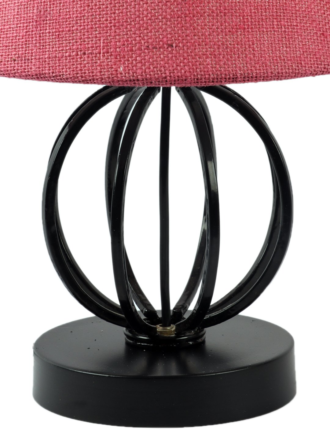 Ambika Home Round Iron & Black WoodTable Lamp with Pink Jute Shade Wooden Table Lamp with Jute Shade, Pink , Modern Bedside Lamp for Bedroom, Living Room, Hotel, Café & Home Decor - Image 6