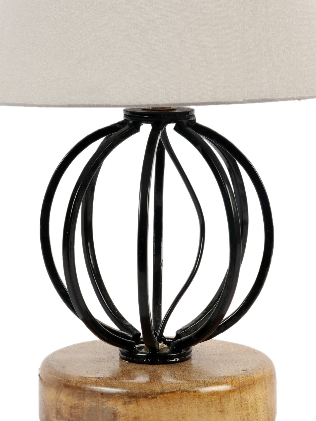 Ambika Home Round Iron & Wood Table Lamp with Grey Cotton Shade Wooden Table Lamp with Cotton Shade, Grey, Modern Bedside Lamp for Bedroom, Living Room, Hotel, Café & Home Decor - Image 7