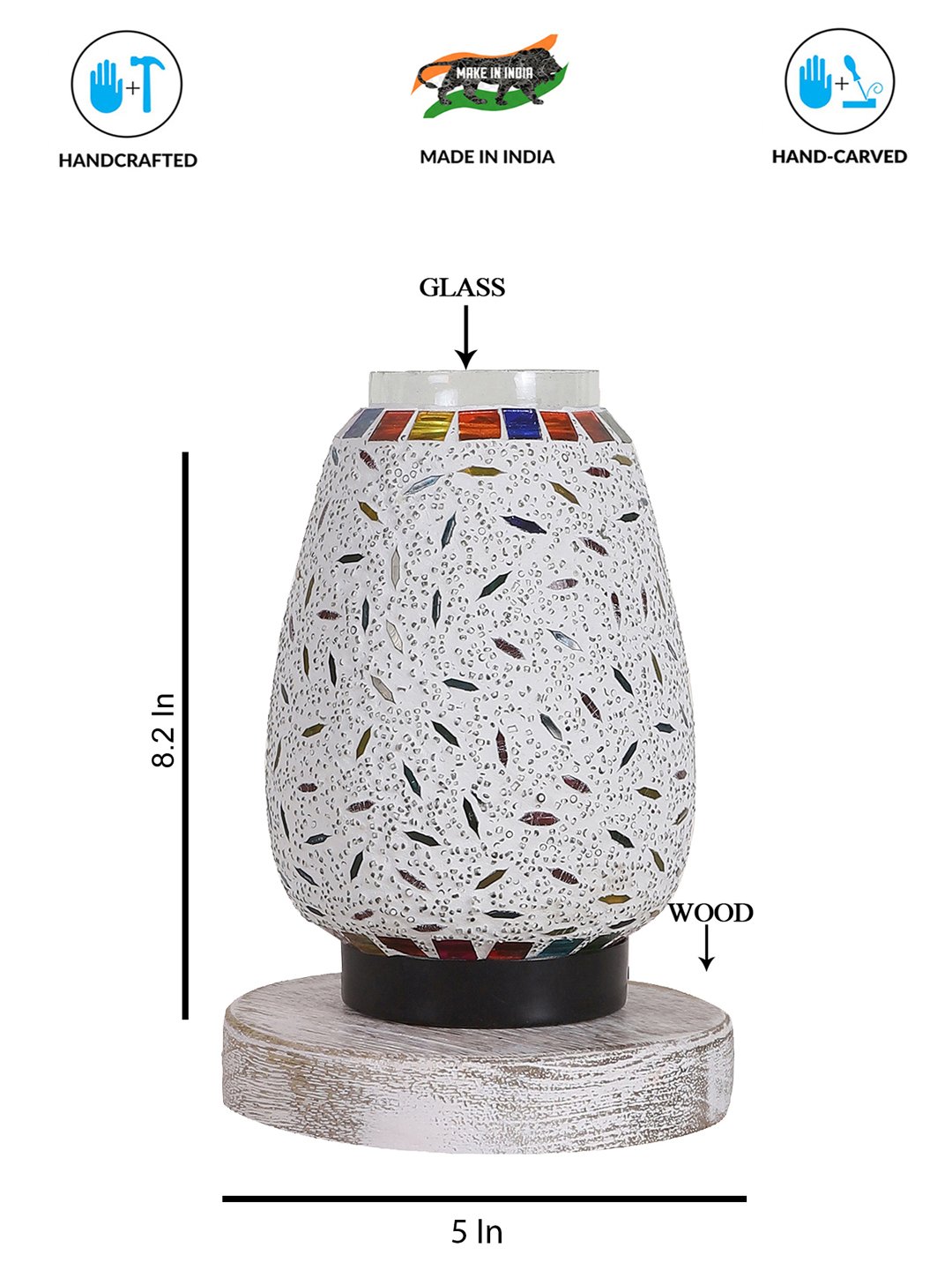 Ambika Home Celeste Mosaic Multicolor Mosaic Glass Table Lamp with Wooden Base | Premium Bedside Lamp for Bedroom, Living Room, Hall, Hotel, Café, Restaurant & Office | E27 Compatible - Image 7