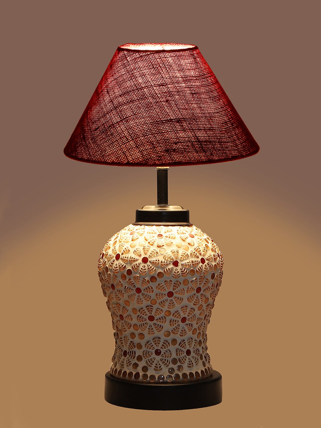 Ambika Home Maroon Jute Glass Table lamp with Iron Base - Image 7