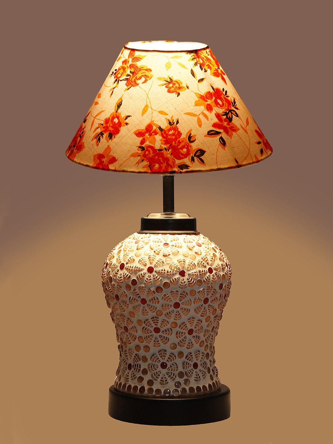 Ambika Home Multicolor cotton Glass Table lamp with Iron Base - Image 7