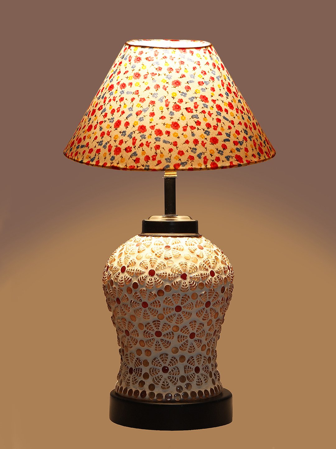 Ambika Home Multicolor cotton Glass Table lamp with Iron Base - Image 7