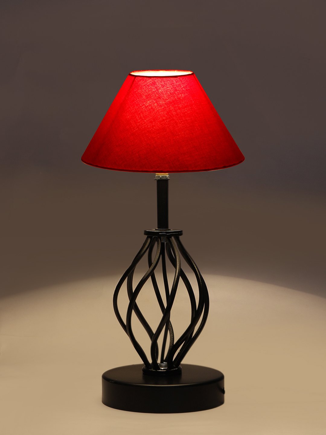 Ambika Home Red cotton Table lamp with Iron Base - Image 7