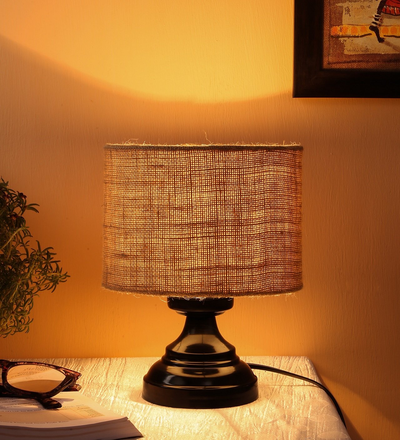 Ambika Home Bohemia Collection Beige Gola Table Lamp with Iron Base Powder Coated | Premium Decorative Bedside Lamp for Bedroom, Living Room, Hall, Hotel, Café, Restaurant & Office | E27 Compatible