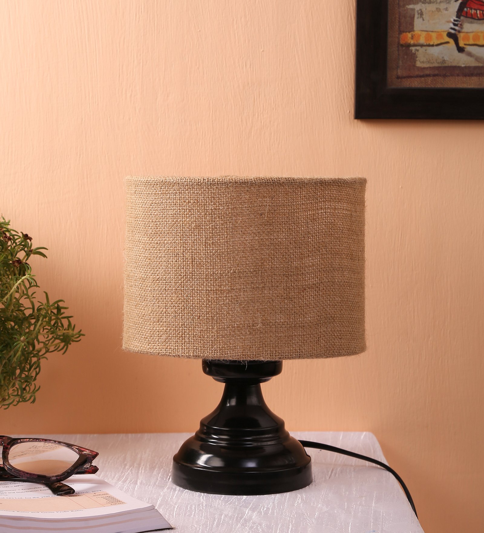 Ambika Home Bohemia Collection Beige Gola Table Lamp with Iron Base Powder Coated | Premium Decorative Bedside Lamp for Bedroom, Living Room, Hall, Hotel, Café, Restaurant & Office | E27 Compatible - Image 2