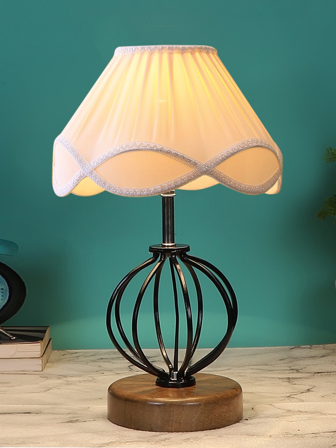 Ambika Home Heritage Collection off-white Eye Table Lamp | Premium Decorative Bedside Lamp for Bedroom, Living Room, Hall, Hotel, Café, Restaurant, Office & Study Room | E27 Compatible - Image 2
