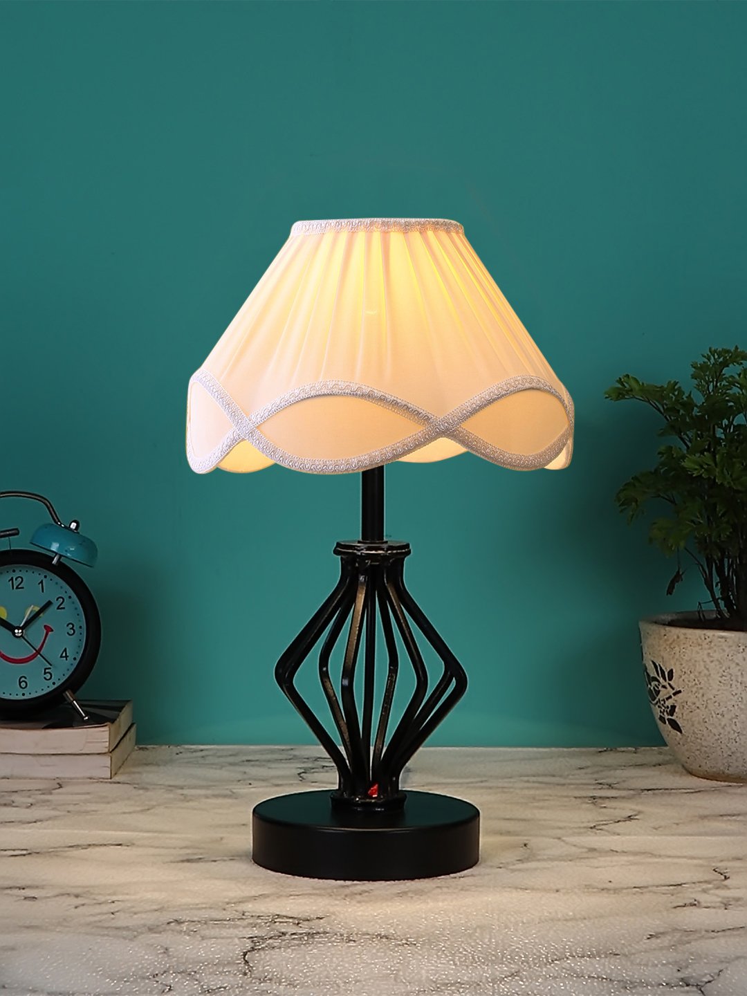 Ambika Home Heritage Collection off-white Eye Table Lamp | Premium Decorative Bedside Lamp for Bedroom, Living Room, Hall, Hotel, Café, Restaurant, Office & Study Room | E27 Compatible - Image 2