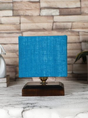 Ambika Home Turquoise Jute lamp with Brown wood square base