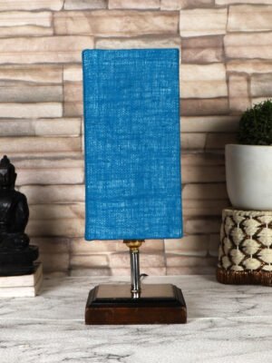 Ambika Home Turquoise Jute lamp with Square Brown Wood Base