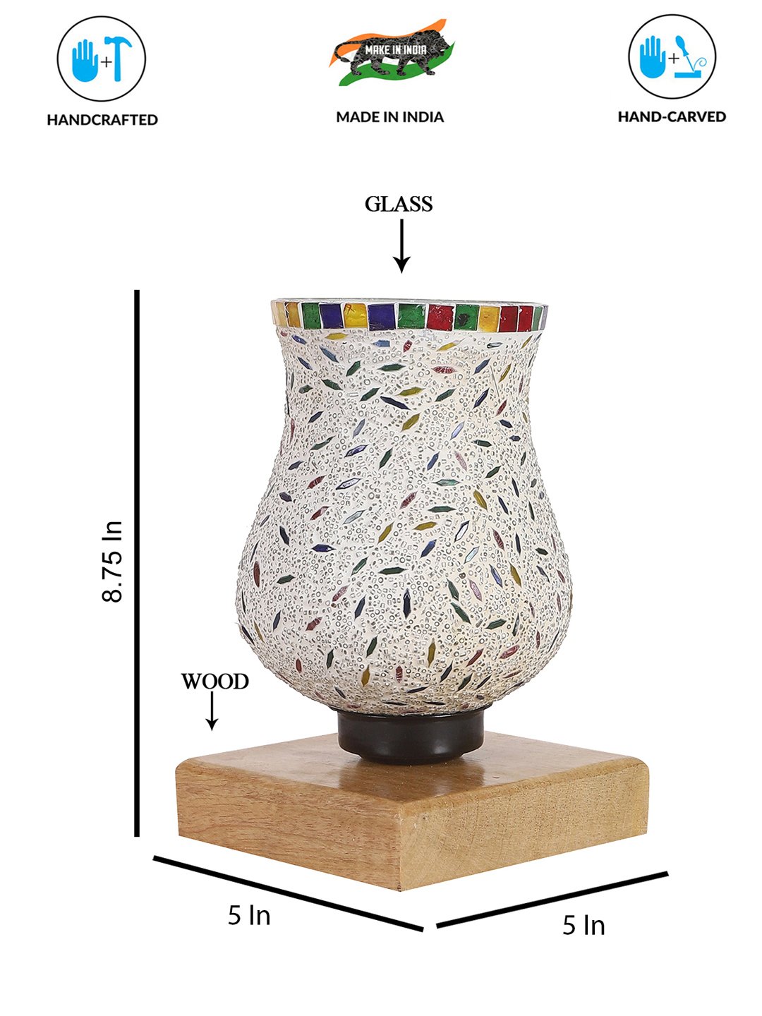 Ambika Home Aurelia Mosaic Multicolor Mosaic Glass Table Lamp with Wooden Base | Premium Bedside Lamp for Bedroom, Living Room, Hall, Hotel, Café, Restaurant & Office | E27 Compatible - Image 5