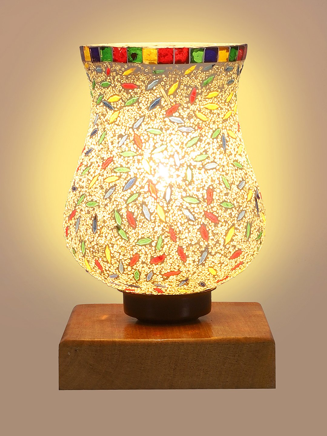 Ambika Home Aurelia Mosaic Multicolor Mosaic Glass Table Lamp with Wooden Base | Premium Bedside Lamp for Bedroom, Living Room, Hall, Hotel, Café, Restaurant & Office | E27 Compatible - Image 7