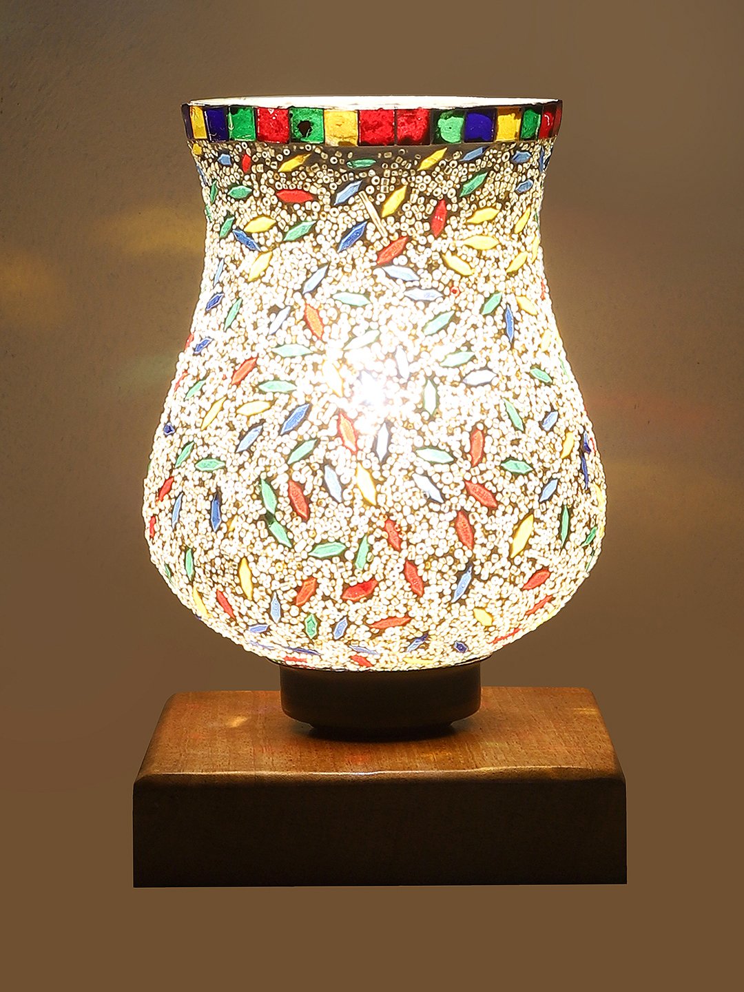 Ambika Home Aurelia Mosaic Multicolor Mosaic Glass Table Lamp with Wooden Base | Premium Bedside Lamp for Bedroom, Living Room, Hall, Hotel, Café, Restaurant & Office | E27 Compatible - Image 8
