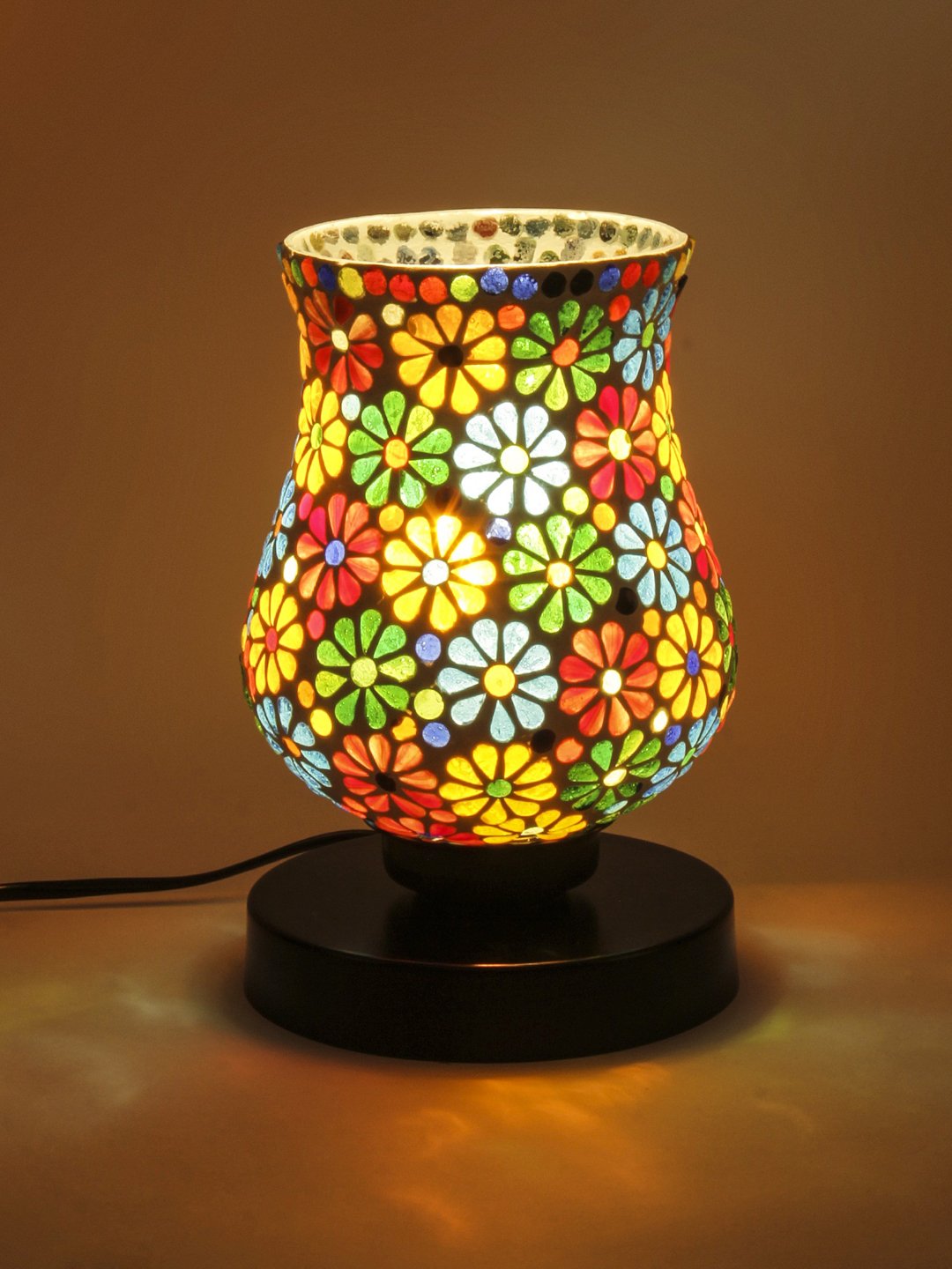 Ambika Home Aurora Mosaic Multicolor Mosaic Glass Table Lamp with Wooden Base | Premium Bedside Lamp for Bedroom, Living Room, Hall, Hotel, Café, Restaurant & Office | E27 Compatible - Image 3