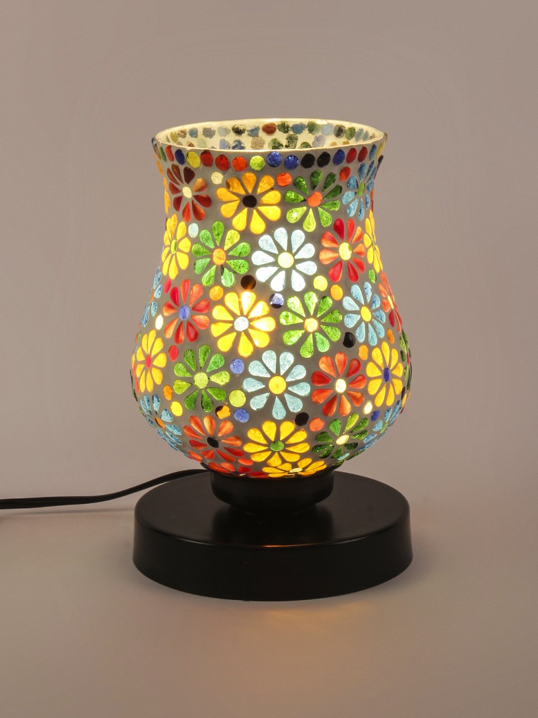 Ambika Home Aurora Mosaic Multicolor Mosaic Glass Table Lamp with Wooden Base | Premium Bedside Lamp for Bedroom, Living Room, Hall, Hotel, Café, Restaurant & Office | E27 Compatible - Image 4