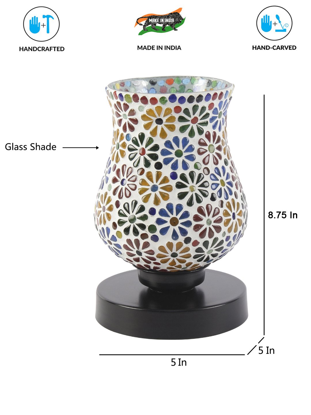 Ambika Home Aurora Mosaic Multicolor Mosaic Glass Table Lamp with Wooden Base | Premium Bedside Lamp for Bedroom, Living Room, Hall, Hotel, Café, Restaurant & Office | E27 Compatible - Image 6