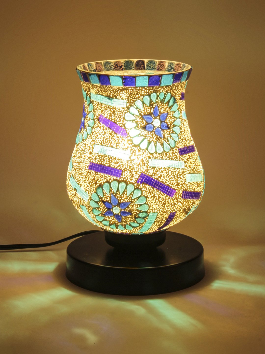 Ambika Home Bohemia Mosaic Multicolor Mosaic Glass Table Lamp with Wooden Base | Premium Bedside Lamp for Bedroom, Living Room, Hall, Hotel, Café, Restaurant & Office | E27 Compatible - Image 3