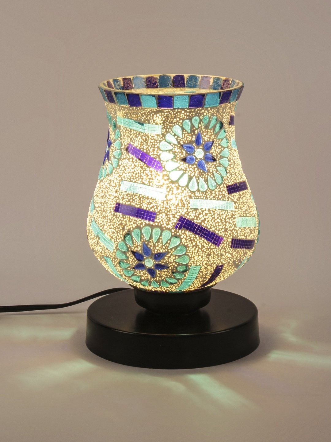 Ambika Home Bohemia Mosaic Multicolor Mosaic Glass Table Lamp with Wooden Base | Premium Bedside Lamp for Bedroom, Living Room, Hall, Hotel, Café, Restaurant & Office | E27 Compatible - Image 4