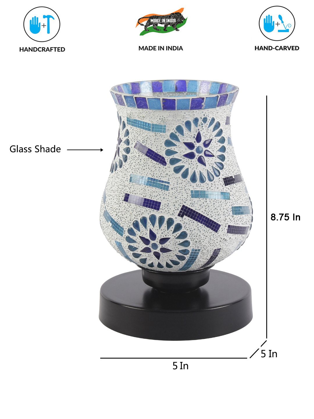 Ambika Home Bohemia Mosaic Multicolor Mosaic Glass Table Lamp with Wooden Base | Premium Bedside Lamp for Bedroom, Living Room, Hall, Hotel, Café, Restaurant & Office | E27 Compatible - Image 6