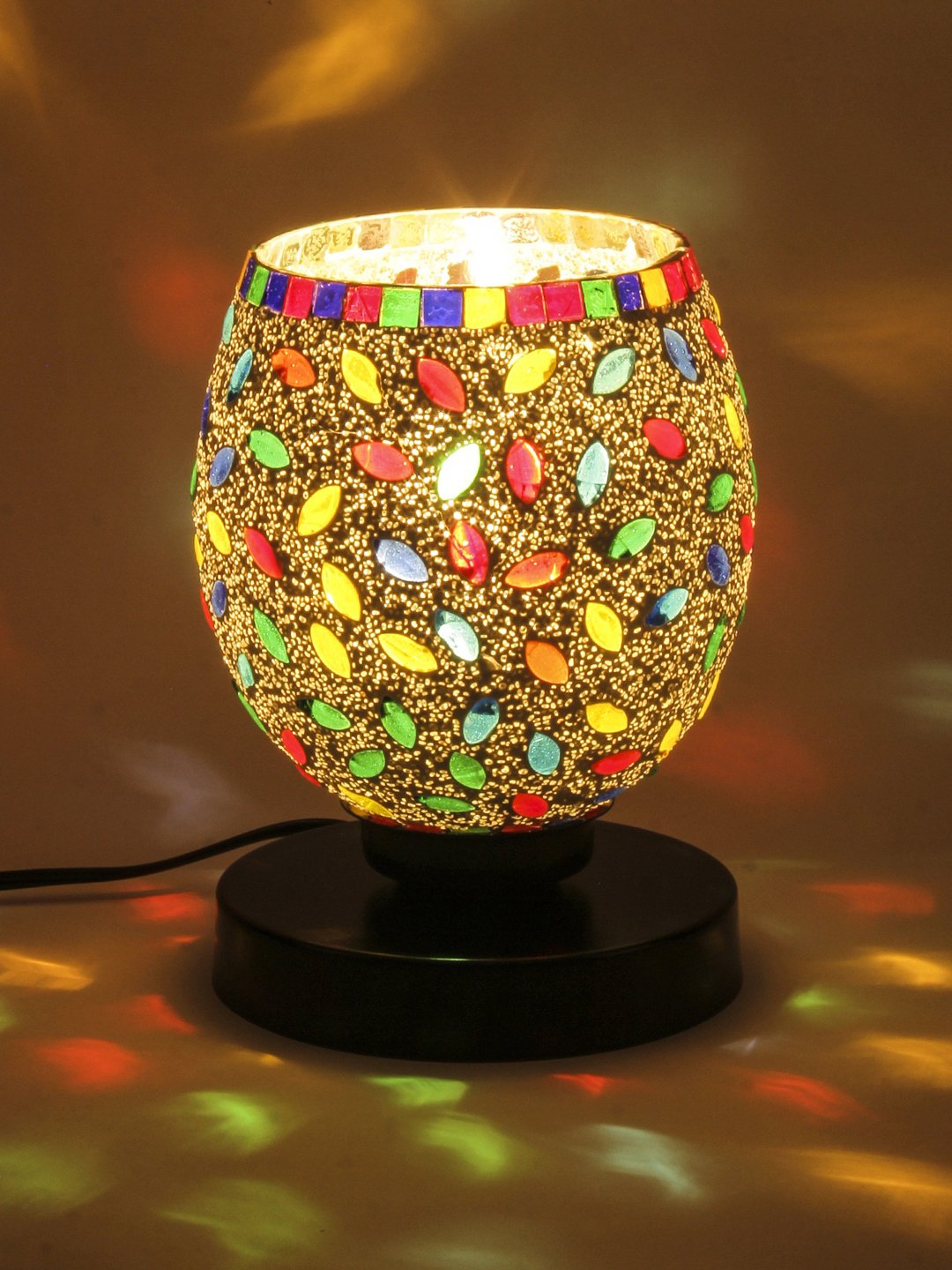 Ambika Home Lumina Mosaic Multicolor Mosaic Glass Table Lamp with Wooden Base | Premium Bedside Lamp for Bedroom, Living Room, Hall, Hotel, Café, Restaurant & Office | E27 Compatible - Image 3
