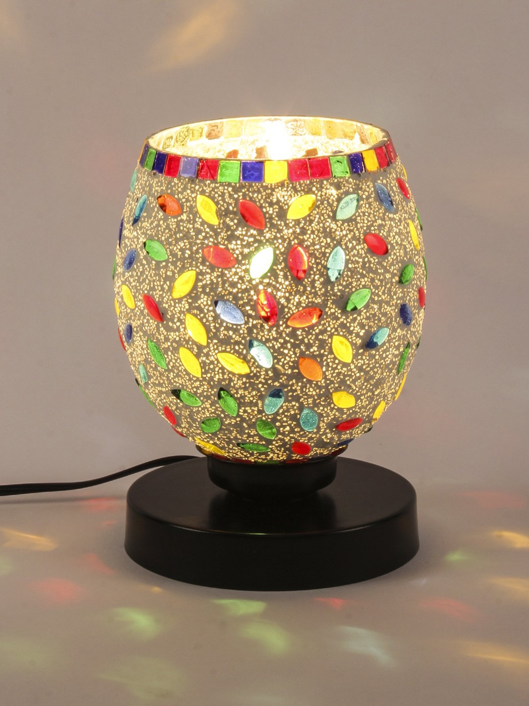 Ambika Home Lumina Mosaic Multicolor Mosaic Glass Table Lamp with Wooden Base | Premium Bedside Lamp for Bedroom, Living Room, Hall, Hotel, Café, Restaurant & Office | E27 Compatible - Image 4