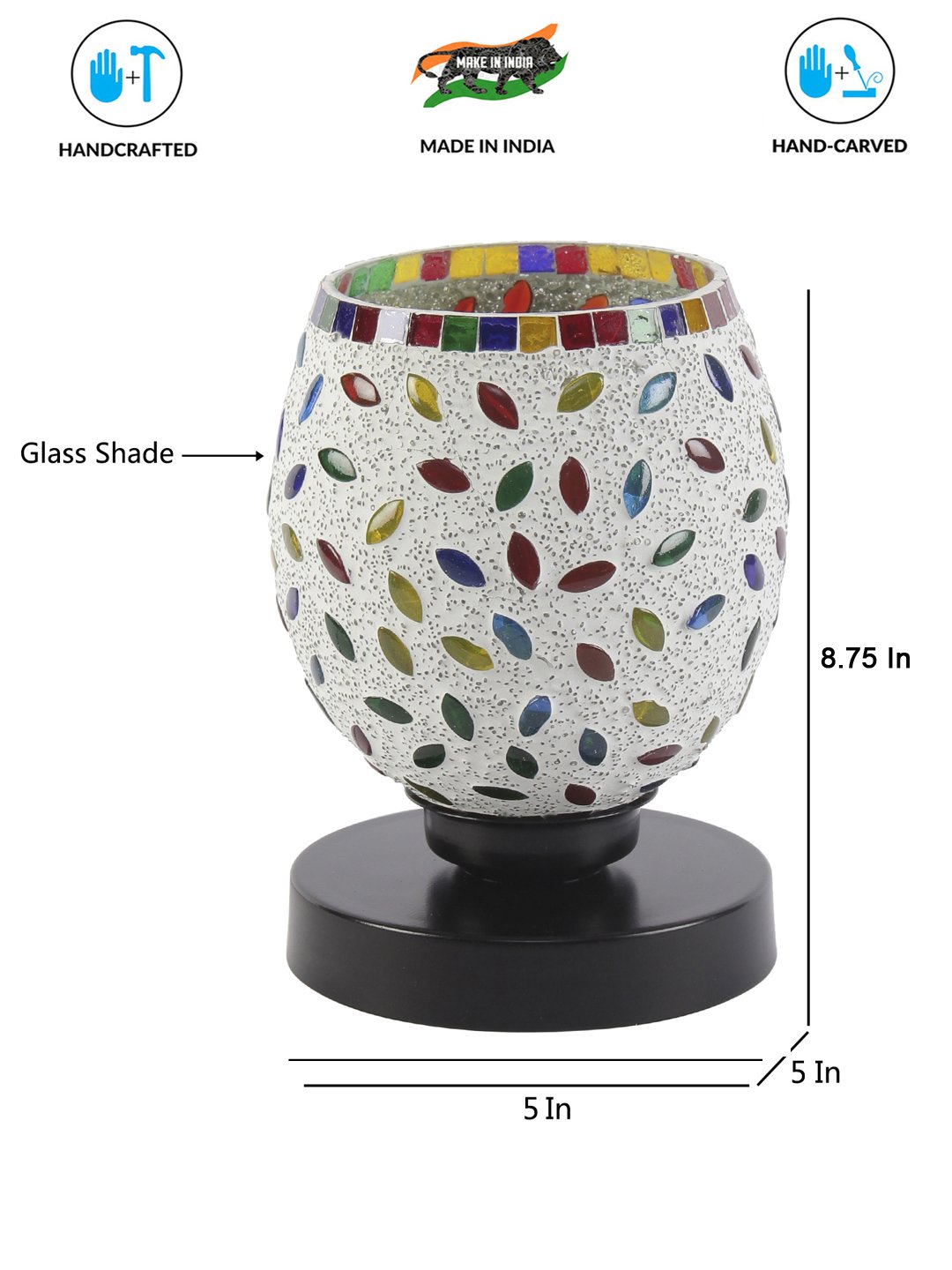 Ambika Home Lumina Mosaic Multicolor Mosaic Glass Table Lamp with Wooden Base | Premium Bedside Lamp for Bedroom, Living Room, Hall, Hotel, Café, Restaurant & Office | E27 Compatible - Image 6