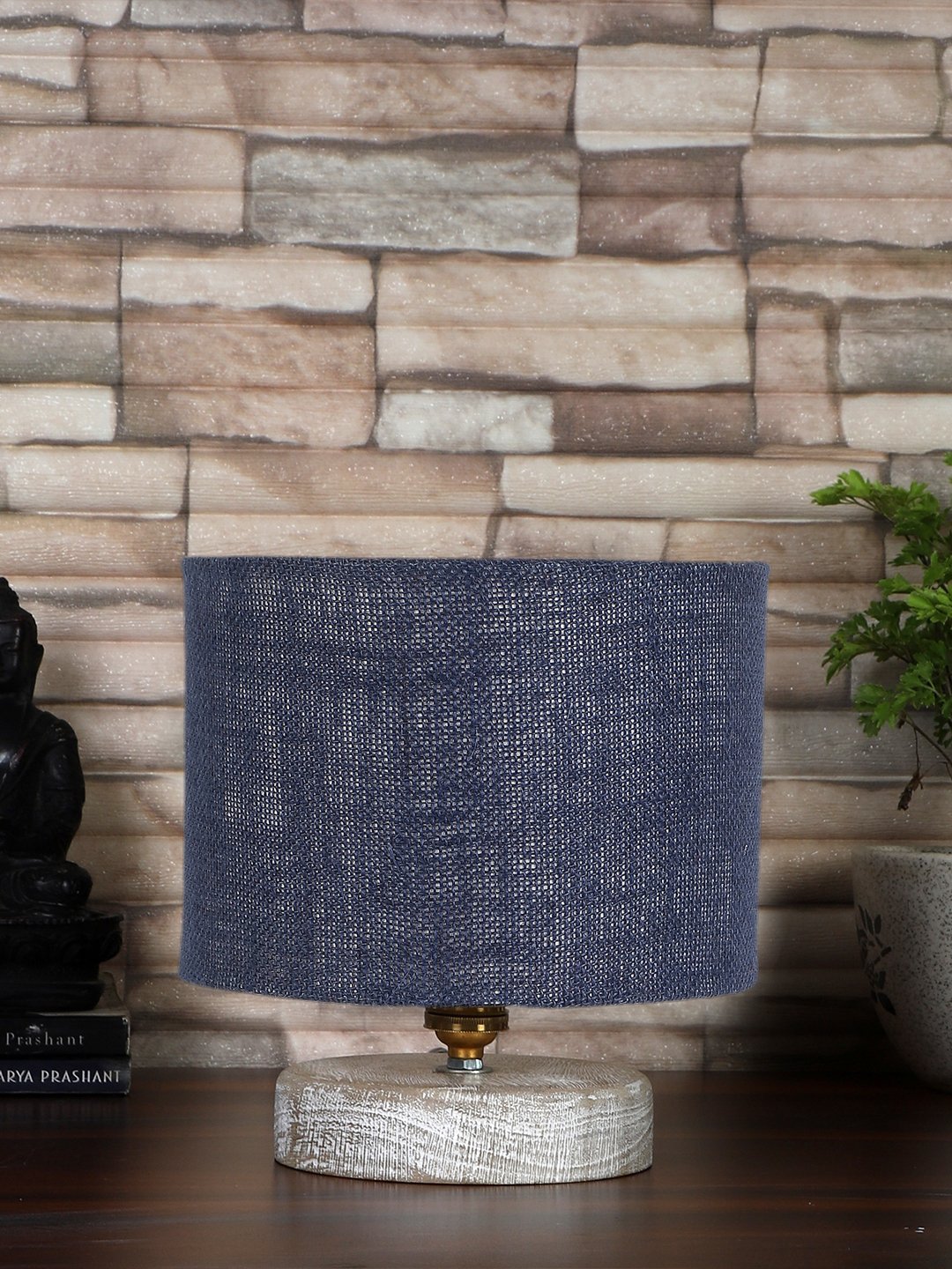 Ambika Home Blue Wood White Brushed Decorative Table Lamp | Premium Handmade Home Decor | Bedroom Living Room Bedside Hotel Café | WK74