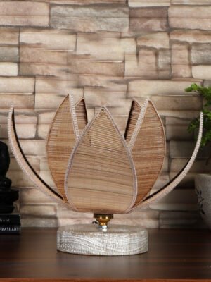 Ambika Home Beige Boho Bamboo White Brushed Decorative Table Lamp | Premium Handmade Home Decor | Bedroom Living Room Bedside Hotel Café | WK61
