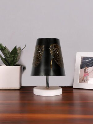 Ambika Home Black Metal Shade Wooden Table Lamp | Modern Bedside Lamp for Bedroom, Living Room, Hotel, Café & Home Décor