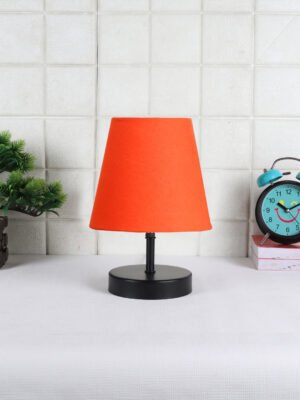 Ambika Home Orange Cotton Shade Wooden Table Lamp | Modern Bedside Lamp for Bedroom, Living Room, Hotel, Café & Home Décor