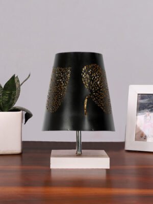 Ambika Home Black Metal Shade Wooden Table Lamp | Modern Bedside Lamp for Bedroom, Living Room, Hotel, Café & Home Décor