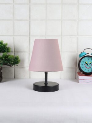 Ambika Home Grey Cotton Shade Wooden Table Lamp | Modern Bedside Lamp for Bedroom, Living Room, Hotel, Café & Home Décor