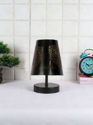 Ambika Home Black Metal Shade Wooden Table Lamp | Modern Bedside Lamp for Bedroom, Living Room, Hotel, Café & Home Décor