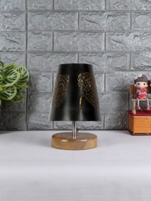 Ambika Home Black Metal Shade Wooden Table Lamp | Modern Bedside Lamp for Bedroom, Living Room, Hotel, Café & Home Décor