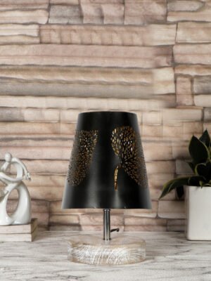 Ambika Home Black Metal Shade Wooden Table Lamp | Modern Bedside Lamp for Bedroom, Living Room, Hotel, Café & Home Décor