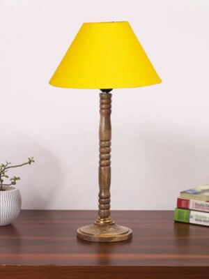 Ambika Home Minimalist Natural Wood Table Lamp with Yellow Cotton  Shade | Decorative Bedside Lamp for Bedroom, Living Room, Hotel & Office | E27 Holder | BH53