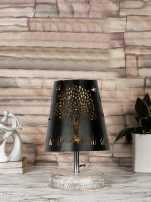 Ambika Home Black Metal Shade Wooden Table Lamp | Modern Bedside Lamp for Bedroom, Living Room, Hotel, Café & Home Décor