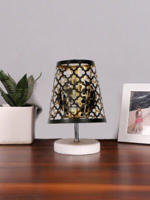 Ambika Home Black Metal Shade Wooden Table Lamp | Modern Bedside Lamp for Bedroom, Living Room, Hotel, Café & Home Décor
