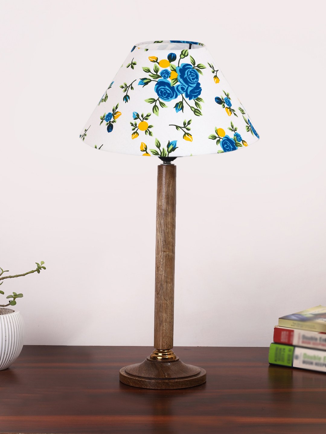 Ambika Home Contemporary Natural Wood Table Lamp with Multicolor Jute Shade | Decorative Bedside Lamp for Bedroom, Living Room, Hotel & Office | E27 Holder | BH84