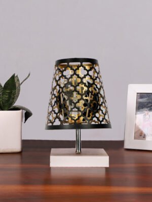 Ambika Home Black Metal Shade Wooden Table Lamp | Modern Bedside Lamp for Bedroom, Living Room, Hotel, Café & Home Décor
