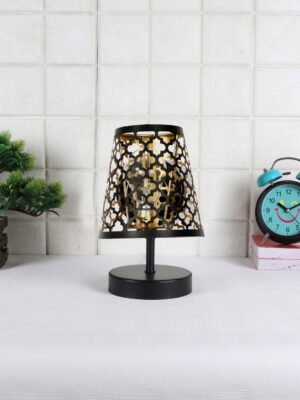 Ambika Home Black Metal Shade Wooden Table Lamp | Modern Bedside Lamp for Bedroom, Living Room, Hotel, CafÃ© & Home DÃ©cor
