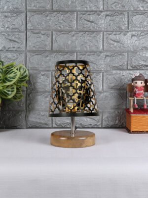Ambika Home Black Metal Shade Wooden Table Lamp | Modern Bedside Lamp for Bedroom, Living Room, Hotel, CafÃ© & Home DÃ©cor
