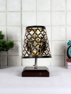 Ambika Home Black Metal Shade Wooden Table Lamp | Modern Bedside Lamp for Bedroom, Living Room, Hotel, CafÃ© & Home DÃ©cor